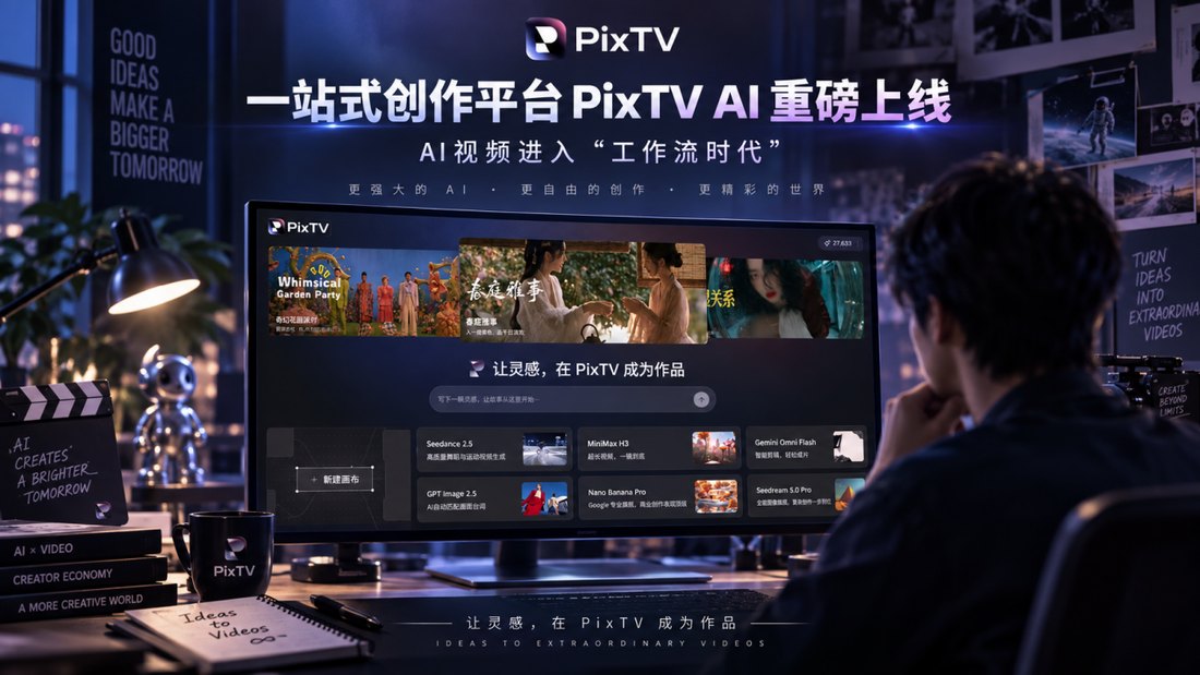 PixTV AI 上线：脚本、图像、视频、配乐和剪辑，塞进同一张无限画布